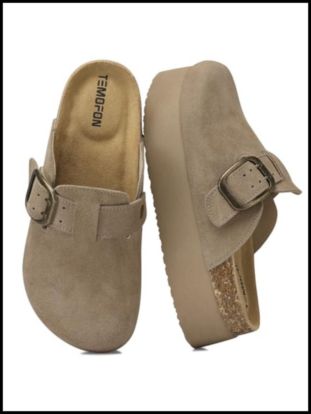 Genuine Suede Platform Mules & Clogs with Cork Footbed